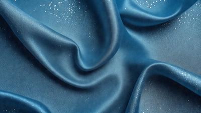 The primary subject of the image is a blue fabric with a pattern of white stars. The setting is a close-up of the fabric, showcasing its texture and pattern. The visual style is a detailed, up-close view of the fabric. The colors and mood of the image are predominantly blue and white, creating a calm and serene atmosphere.