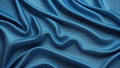 The primary subject of the image is a blue fabric with a shiny texture. The setting is a close-up of the fabric, showcasing its unique pattern and texture. The visual style is a detailed, up-close view of the fabric, which gives the image a realistic and textured appearance. The colors and mood of the image are predominantly blue, creating a calm and serene atmosphere.
