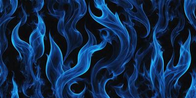 The primary subject of the image is a blue flame, which is the main focus of the scene. The setting is a black background, which contrasts with the blue flame, creating a striking visual effect. The visual style of the image is a digital art or illustration, as it features a detailed and intricate design. The dominant colors in the image are blue and black, giving it a bold and striking appearance.