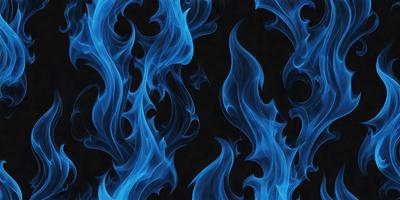 The primary subject of the image is a blue flame, which is the main focus of the scene. The setting is a black background, which contrasts with the blue flame, creating a striking visual effect. The visual style of the image is a digital art or illustration, as it features a detailed and intricate design. The dominant colors in the image are blue and black, giving it a bold and striking appearance.