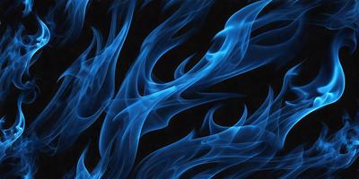 The primary subject of the image is a blue flame, which appears to be a digital art or illustration. The setting is a black background, and the visual style gives the impression of a painting or a graphic design. The dominant colors in the image are blue and black, creating a dramatic and intense atmosphere.