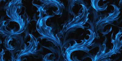 The primary subject of the image is a blue flame or fire, which is the main focus of the scene. The setting is a black background, which contrasts with the blue flame. The visual style is a digital art or illustration, as the flame appears to be a digital creation. The dominant colors are blue and black, creating a cool and dramatic atmosphere.