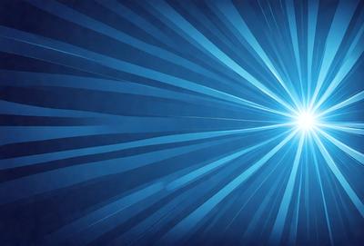 The primary subject of the image is a bright blue light, which appears to be a sun or a light source. The setting is a blue sky, and the visual style is a digital art or illustration. The dominant colors are blue and white, creating a calm and serene atmosphere.