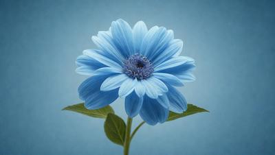 The primary subject of the image is a blue flower with a purple center, sitting on a blue background. The visual style appears to be a photo, as the flower is in focus and the background is consistent with the rest of the image. The colors and mood of the image are predominantly blue, creating a calm and serene atmosphere.