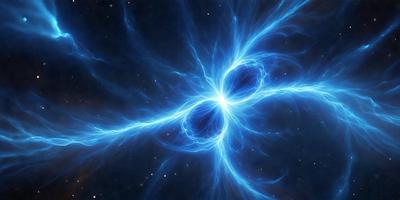 The primary subject of the image is a blue, swirling, and glowing nebula. The setting is a dark, starry sky, with the nebula being the main focus of the image. The visual style is a combination of a photo and digital art, creating a unique and captivating representation of the celestial object. The colors and mood of the image are predominantly blue, with a sense of wonder and awe, as the viewer is drawn into the depths of the neb