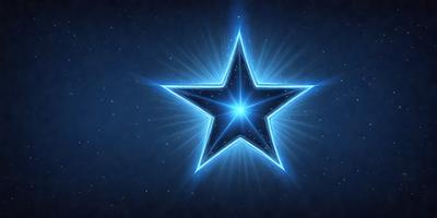The primary subject of the image is a bright blue star, which is the main focus of the scene. The setting is a dark blue background, which contrasts with the brightness of the star. The visual style of the image is digital art, as it appears to be a computer-generated or digitally edited image. The colors and mood of the image are predominantly blue, with the star being the most prominent and vibrant element in the scene.