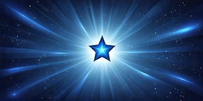 The primary subject of the image is a bright, shining star. The setting is a dark, starry sky, with the star being the main focus of the image. The visual style is a digital art or illustration, creating a vibrant and captivating scene. The colors and mood of the image are predominantly blue and bright, with the star being the main source of light and energy in the scene.