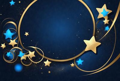 The primary subject of the image is a blue background with a star pattern. The setting is a night sky, and the visual style is digital art. The dominant colors are blue and gold, creating a calm and serene atmosphere.