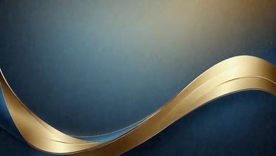 The primary subject of the image is a gold and blue wave pattern. The setting is a blue background, and the visual style appears to be a digital art or illustration. The dominant colors are gold and blue, creating a sense of depth and movement in the design.
