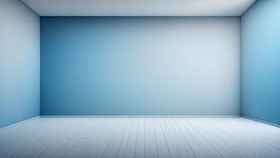 The primary subject of the image is a large, empty room with a blue wall. The setting is a white room with a blue wall, and the visual style is a photo. The colors and mood of the image are predominantly blue, creating a calm and serene atmosphere.