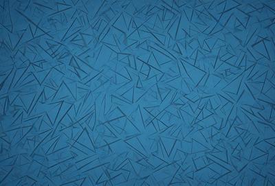 The primary subject of the image is a blue wall with a pattern of triangles. The setting is a room with a blue background. The visual style is a patterned wallpaper, giving the room a modern and stylish appearance. The dominant colors are blue and white, creating a calm and soothing atmosphere.