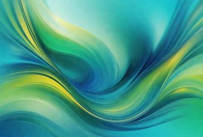 The primary subject of the image is a painting of a blue and green ocean wave. The setting is a blue and green ocean, and the visual style is a painting. The dominant colors and overall atmosphere are blue and green, creating a serene and calming mood.