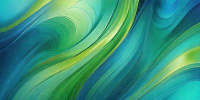 The primary subject of the image is a vibrant, colorful, and abstract artwork featuring a mix of green, blue, and white colors. The setting is a large, open space with a backdrop of a green and blue ocean. The visual style is a combination of digital art and illustration, creating a unique and captivating piece of art. The colors and mood of the image are lively and energetic, evoking a sense of movement and freedom.