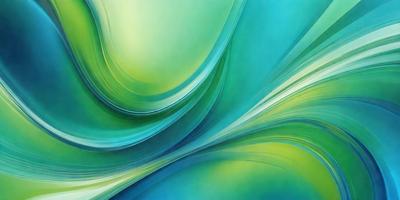 The primary subject of the image is a vibrant, colorful, and abstract artwork featuring a blue and green color scheme. The setting is a large canvas, and the visual style is a combination of digital art and illustration. The colors and mood of the artwork are lively and energetic, creating a sense of movement and dynamism.
