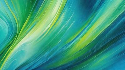 The primary subject of the image is a vibrant, colorful painting featuring a green and blue color scheme. The setting is a canvas, and the visual style is a painting, which gives the image a unique and artistic appearance. The colors and mood of the painting evoke a sense of energy and movement, as the colors are bright and lively, creating a dynamic and engaging scene.
