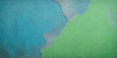 The primary subject of the image is a large, green wall with a blue section. The setting is a room with a blue and green color scheme. The visual style is a combination of digital art and illustration, creating a unique and artistic appearance. The dominant colors are green and blue, giving the wall a vibrant and lively atmosphere.