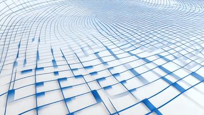 The primary subject of the image is a blue, three-dimensional pattern or design. The setting is a white background, which provides a clean and uncluttered appearance. The visual style is a combination of digital art and illustration, creating a unique and intricate design. The colors and mood of the image are predominantly blue, which gives it a calm and soothing atmosphere.