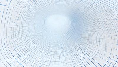 The primary subject of the image is a large, round, blue hole in the center of a white, grid-like surface. The setting appears to be a white, circular wall with a blue, circular hole in the middle. The visual style of the image is a combination of a photo and a digital art or illustration, creating a unique and intriguing appearance. The colors and mood of the image are predominantly blue and white, giving it a calm and serene atmosphere.