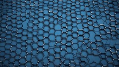 The primary subject of the image is a blue, hexagonal pattern. The setting is a blue background, and the visual style appears to be a photo. The dominant colors are blue and silver, creating a calm and soothing atmosphere.