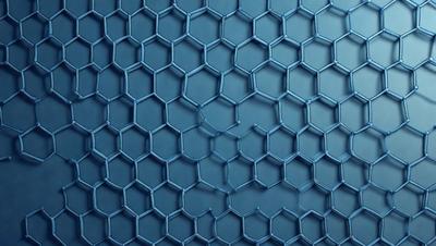 The primary subject of the image is a close-up of a blue mesh pattern. The setting is a blue background, and the visual style appears to be a digital art or illustration. The dominant colors in the image are blue and white, creating a calm and soothing atmosphere.