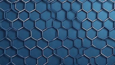 The primary subject of the image is a blue, hexagonal pattern. The setting is a blue background, and the visual style appears to be a digital art or illustration. The dominant colors are blue and white, creating a calm and soothing atmosphere.