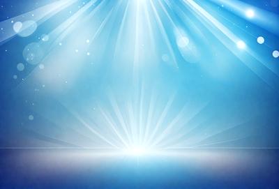 The primary subject of the image is a bright, shining light source, possibly a star or a light bulb, located in the center of the frame. The setting is a blue sky, which serves as the backdrop for the light source. The visual style of the image is a combination of photo and digital art, creating a unique and eye-catching effect. The colors and mood of the image are predominantly blue, with the light source emitting a warm and inviting glow.
