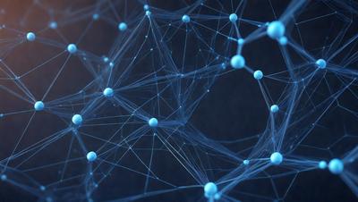 The primary subject of the image is a blue, three-dimensional network of interconnected lines, which resembles a web or a spider's web. The setting is a dark background, which contrasts with the blue lines, creating a visually striking scene. The visual style is a combination of digital art and illustration, as the lines are intricately drawn and the overall composition is well-organized. The colors and mood of the image are predominantly blue, which gives it a calm and serene atmosphere.