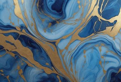 The primary subject of the image is a blue and gold swirl pattern, which is the main focus of the image. The setting is a blue and gold background, which complements the swirl pattern. The visual style is a combination of digital art and illustration, creating a unique and eye-catching design. The dominant colors are blue and gold, giving the image a vibrant and lively atmosphere.