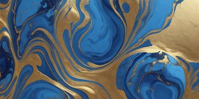 The primary subject of the image is a blue and gold swirl pattern, which appears to be a painting or a digital artwork. The setting is a blue background, and the visual style is a combination of photo and digital art. The dominant colors are blue and gold, creating a vibrant and lively atmosphere.