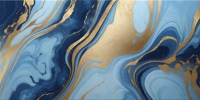 The primary subject of the image is a blue and gold swirling pattern, which appears to be a painting or a digital artwork. The setting is a blue background, and the visual style is a combination of photo and digital art. The dominant colors are blue and gold, creating a vibrant and lively atmosphere.