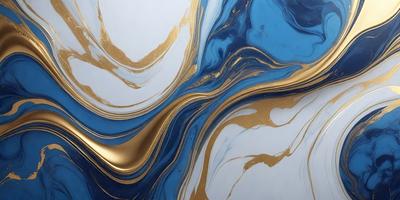 The primary subject of the image is a painting featuring a blue and gold color scheme. The painting is displayed on a white surface, which serves as the background. The visual style of the painting appears to be a mix of digital art and traditional painting techniques. The dominant colors in the painting are blue and gold, creating a sense of depth and richness in the artwork.