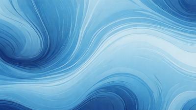 The primary subject of the image is a large, blue, swirling wave. The setting is a blue ocean, and the visual style is a digital art or illustration. The dominant colors are blue and white, creating a serene and calming atmosphere.