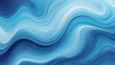 The primary subject of the image is a blue ocean wave. The setting is a blue ocean, and the visual style is a digital art or illustration. The dominant colors are blue and white, creating a calm and serene atmosphere.