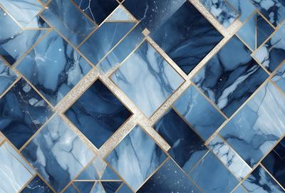 The primary subject of the image is a blue and gold marble pattern. The setting is a blue and gold marble wall, which serves as the backdrop for the pattern. The visual style is a combination of digital art and illustration, creating a unique and intricate design. The dominant colors are blue and gold, giving the pattern a luxurious and elegant appearance.