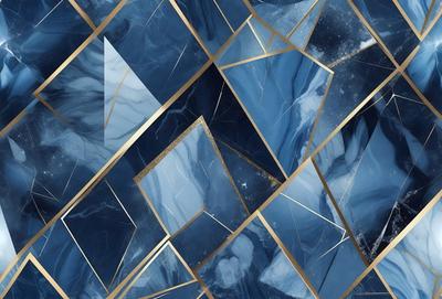 The primary subject of the image is a blue and gold marble pattern. The setting is a blue and gold marble wall, which serves as the background. The visual style is a combination of digital art and illustration, creating a unique and intricate design. The dominant colors are blue and gold, giving the image a luxurious and elegant appearance.