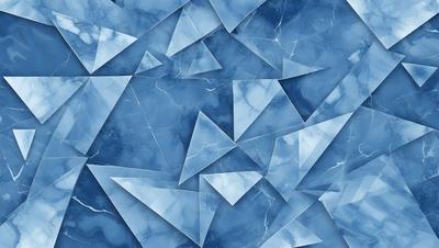 The primary subject of the image is a blue marble wall with a pattern of triangles. The setting is a room with a blue marble wall, and the visual style is a digital art or illustration. The dominant colors are blue and white, creating a calm and serene atmosphere.