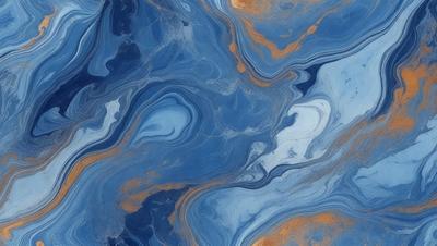 The primary subject of the image is a blue and orange swirling pattern, which appears to be a painting or a digital artwork. The setting is a blue and white background, creating a visually striking contrast. The visual style is a combination of painting and digital art, giving the image a unique and artistic appearance. The dominant colors are blue and orange, creating a vibrant and lively atmosphere.