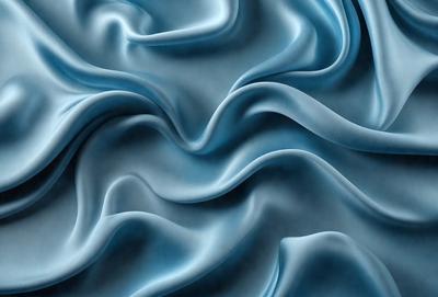 The primary subject of the image is a blue fabric with a flowing pattern. The setting is a close-up of the fabric, showcasing its intricate design. The visual style is a detailed, artistic representation of the fabric, possibly as a digital art or illustration. The colors and mood of the image are predominantly blue, creating a calm and serene atmosphere.