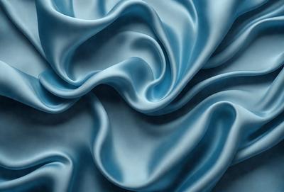 The primary subject of the image is a blue fabric, which appears to be a piece of silk. The setting is a close-up of the fabric, showcasing its texture and pattern. The visual style is a detailed, artistic representation of the fabric, possibly as a digital art or illustration. The colors and mood of the image are predominantly blue, creating a calm and serene atmosphere.