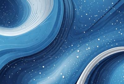 The primary subject of the image is a blue and white ocean wave. The setting is a blue ocean with a white and blue sky in the background. The visual style is a digital art or illustration, creating a vibrant and dynamic scene. The dominant colors are blue and white, giving the image a calming and serene atmosphere.