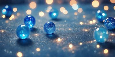 The primary subject of the image is a group of blue glass balls. They are placed on a blue background, which creates a visually appealing contrast. The setting appears to be a dark room with a blue surface, possibly a table or a wall. The visual style of the image is a close-up of the blue glass balls, emphasizing their unique color and texture. The overall atmosphere of the image is serene and calming, with the blue glass balls as the main focus.