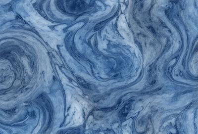 The primary subject of the image is a blue marble surface with a swirling pattern. The setting is a close-up of the marble, showcasing its intricate design. The visual style is a realistic representation of the marble, capturing its natural beauty. The dominant colors are blue and grey, creating a calm and serene atmosphere.
