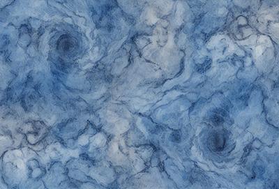 The primary subject of the image is a blue and white painting or drawing of a cloudy sky. The setting is a blue background, which complements the artwork. The visual style appears to be a combination of digital art and traditional painting techniques. The colors and mood of the image are predominantly blue and white, creating a serene and calming atmosphere.