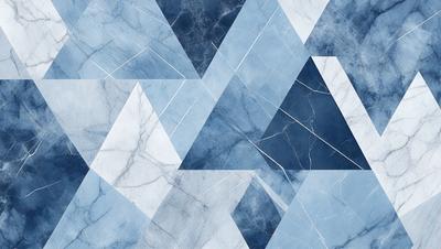 The primary subject of the image is a blue and white marble tile pattern. The setting is a blue and white marble tile floor, which serves as the background. The visual style is a combination of a photo and digital art, creating a unique and eye-catching pattern. The dominant colors are blue and white, giving the image a clean and elegant appearance.