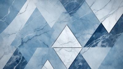 The primary subject of the image is a white marble tile, which is the main object, scene, or focus of the image. The setting or background features a blue marble tile, creating a visually appealing contrast between the two tiles. The visual style of the image is a combination of photo and digital art, as it appears to be a close-up of the marble tiles. The colors and mood of the image are predominantly blue and white, giving it a clean and elegant appearance.