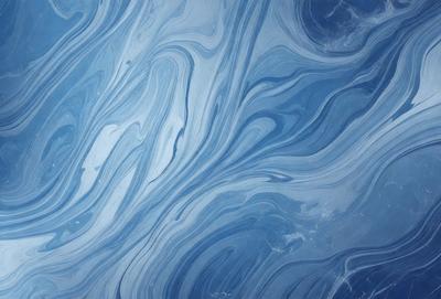 The primary subject of the image is a blue and white swirling pattern, which appears to be a painting or a digital artwork. The setting is a blue background, and the visual style is a combination of photo and digital art. The dominant colors are blue and white, creating a calm and soothing atmosphere.