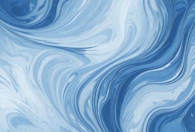 The primary subject of the image is a blue and white swirling pattern, which appears to be a painting or a digital artwork. The setting is a blue background, and the visual style is a combination of photo and digital art. The dominant colors are blue and white, creating a calming and serene atmosphere.