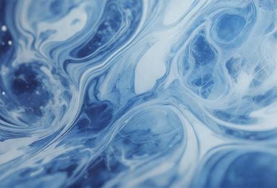 The primary subject of the image is a blue and white swirling pattern, which appears to be a digital art or illustration. The setting is a white surface, possibly a wall or a table, where the swirling pattern is displayed. The visual style of the image is a combination of digital art and illustration, creating a unique and captivating design. The dominant colors in the image are blue and white, which contribute to a calming and soothing atmosphere.