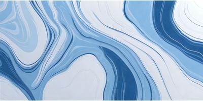 The primary subject of the image is a blue and white painting of a waterfall. The setting is a white background, and the visual style appears to be a digital art or illustration. The dominant colors in the painting are blue and white, creating a serene and calming atmosphere.