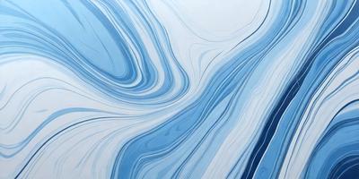 The primary subject of the image is a blue and white painting of a water-like surface. The setting is a white wall, and the visual style appears to be a digital art or illustration. The dominant colors in the painting are blue and white, creating a serene and calming atmosphere.